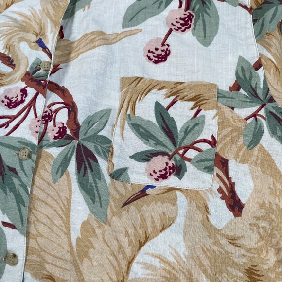Anne Pinkerton Hawaiian Button Up Muted Tropical Botanical Aves Women's Size 6 - Picture 3 of 13